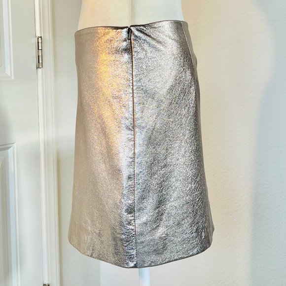 Walter Baker Luxury Haley Silver Metallic A-line Lambskin Leather Mini Skirt - Picture 6 of 15